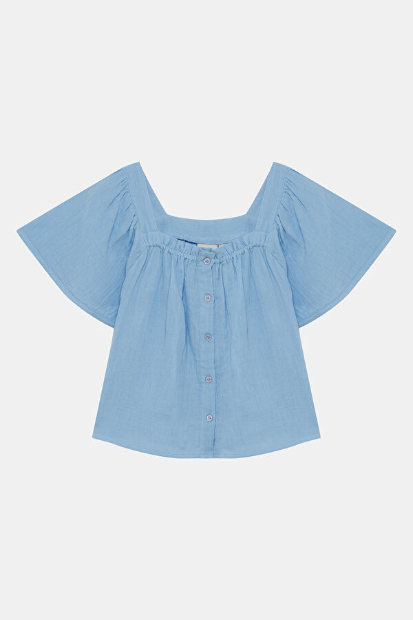 Blue Short-Sleeved Women's Blouse