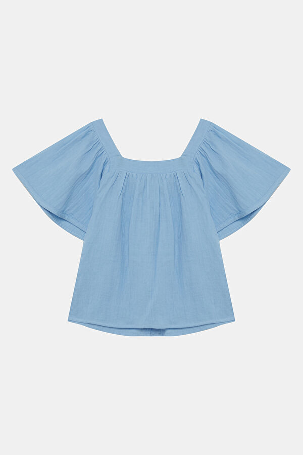 Blue Short-Sleeved Women's Blouse 2