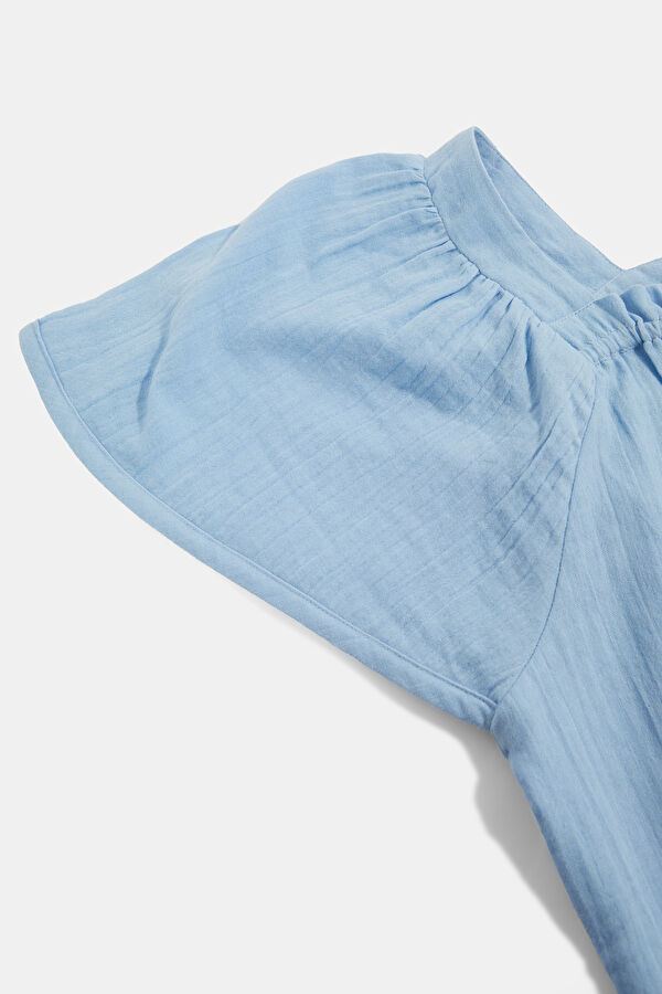 Blue Short-Sleeved Women's Blouse 4