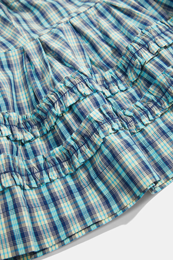 Dark Blue Plaid Short-Sleeve Women's Blouse 4