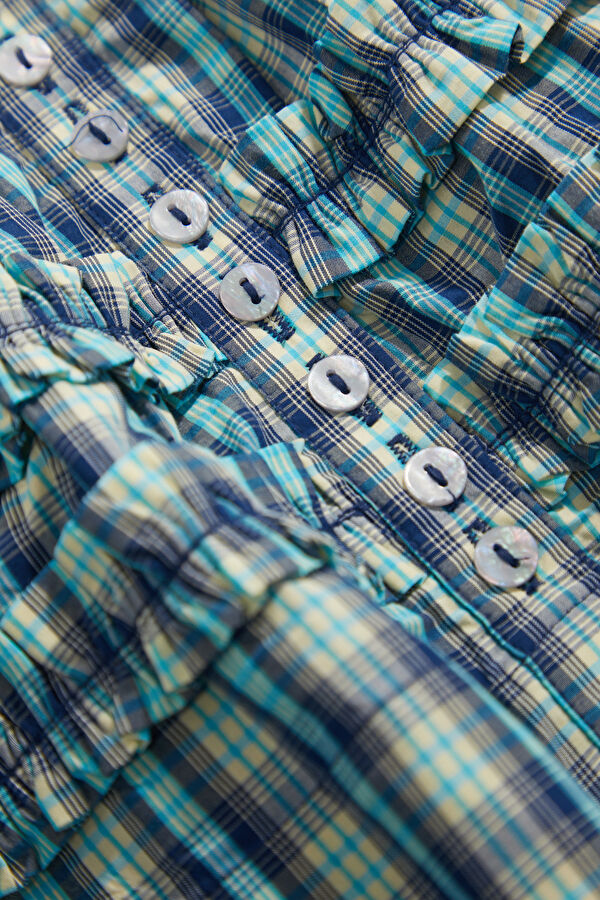Dark Blue Plaid Short-Sleeve Women's Blouse 5