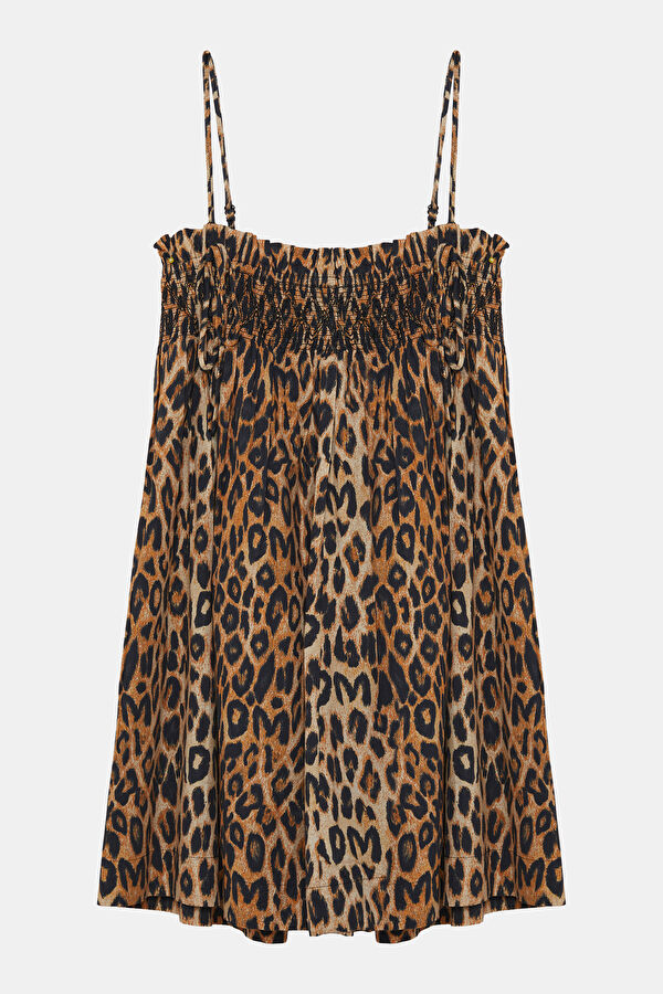 Brown Animal Figure Mini Women's Dress