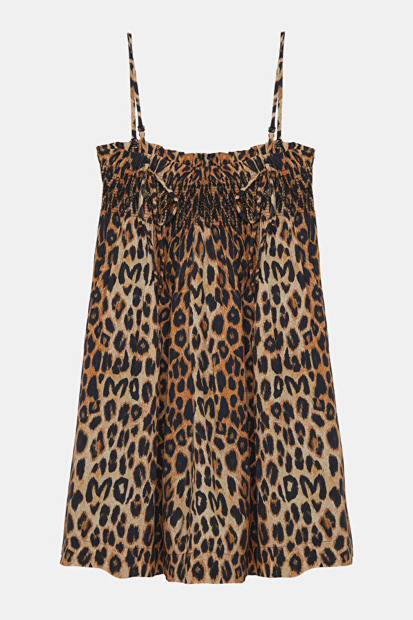 Brown Animal Figure Mini Women's Dress 2