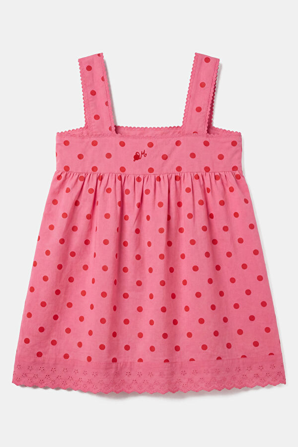 Pink Polka Dot Mini Cotton/Linen Women's Dress 2