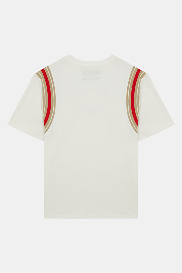 Beyaz O Yaka Desenli Kadın T-Shirt 2