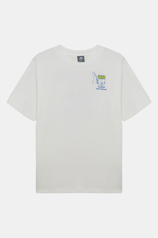 Relax Kalıp Beyaz Bisiklet Yaka Baskılı Erkek T-Shirt