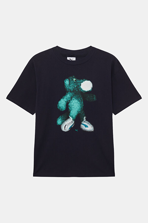 Graphic Mascot Relax Kalıp Lacivert Bisiklet Yaka Baskılı Erkek T-Shirt
