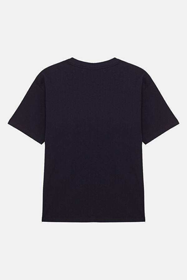 Graphic Mascot Relax Kalıp Lacivert Bisiklet Yaka Baskılı Erkek T-Shirt 2
