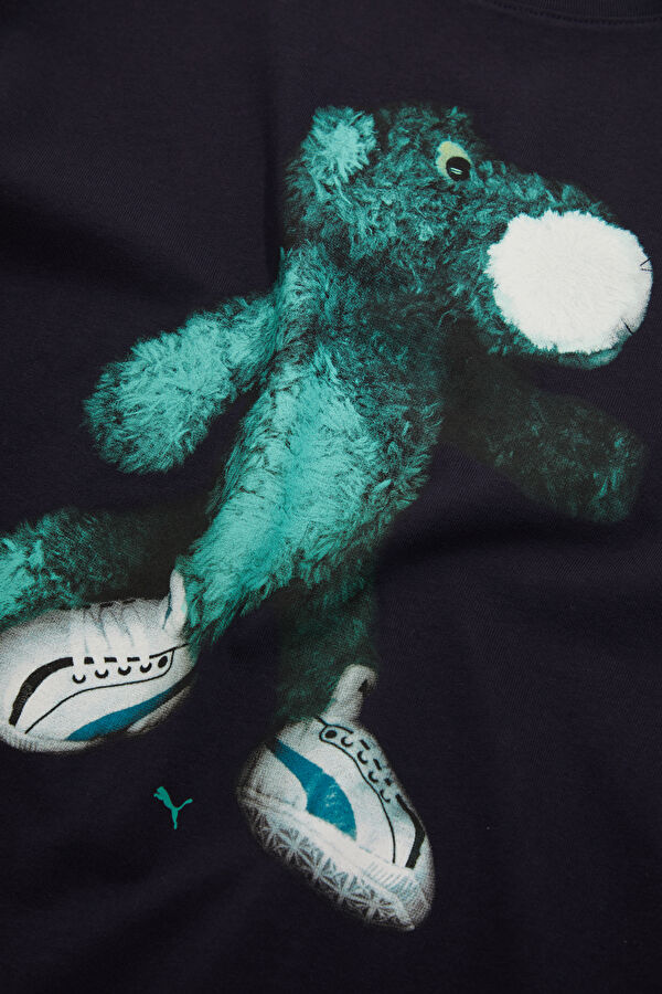 Graphic Mascot Relax Kalıp Lacivert Bisiklet Yaka Baskılı Erkek T-Shirt 4