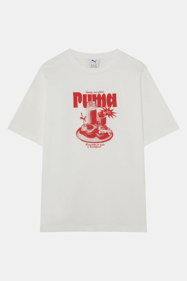 Relax Kalıp Beyaz Bisiklet Yaka Baskılı Erkek T-Shirt
