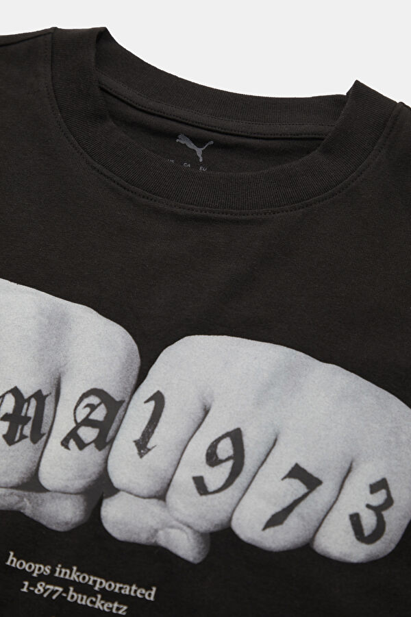 Relax Kalıp Siyah Bisiklet Yaka Baskılı Erkek T-Shirt 3