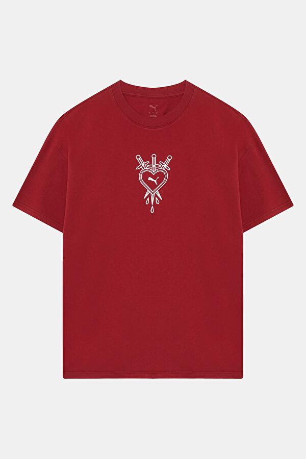 Relax Fit Burgundy Crew Neck Printed Men's T-Shirt