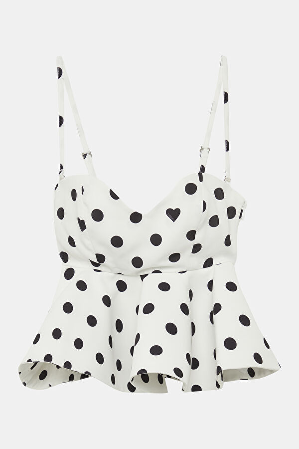 White Polka Dot Strappy Women's Blouse
