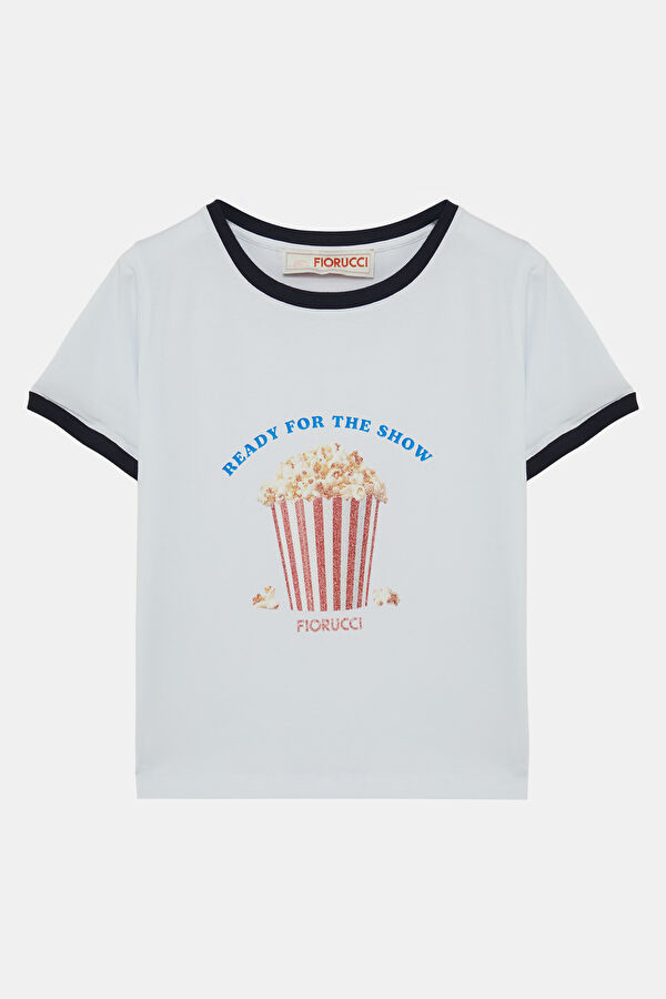 Açık Mavi Bisiklet Yaka Kadın T-Shirt