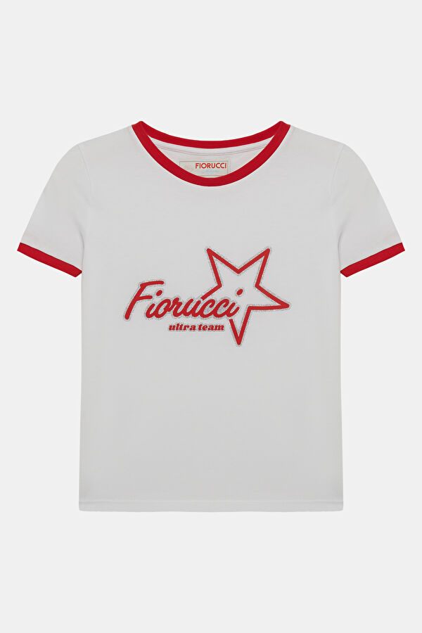 Beyaz Bisiklet Yaka Kadın T-Shirt
