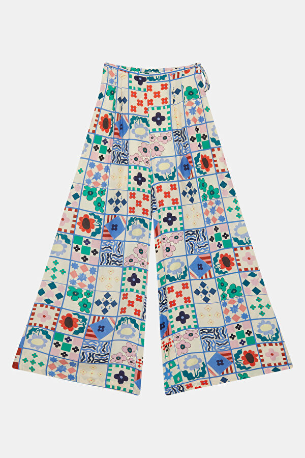 Blue Wide Leg Viscose Women's Trousers