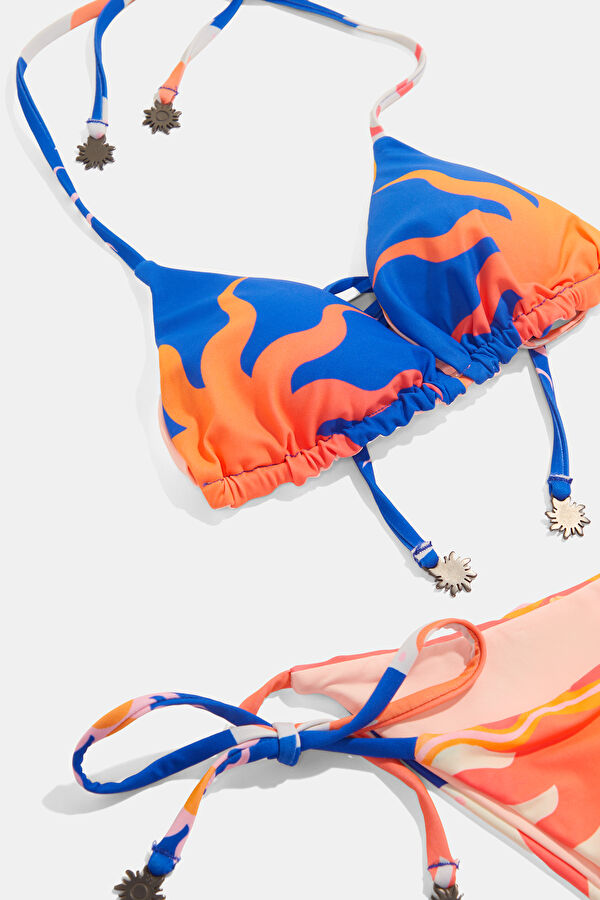 Saks Desenli Bağlamalı Kadın Bikini 3
