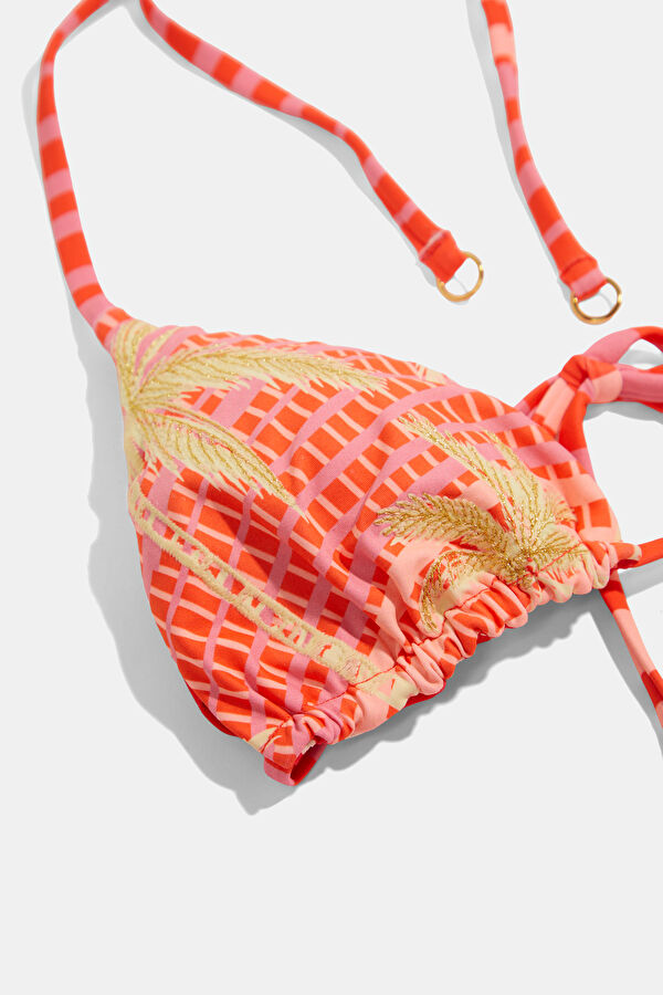 Pembe Desenli Bağlamalı Kadın Bikini 4