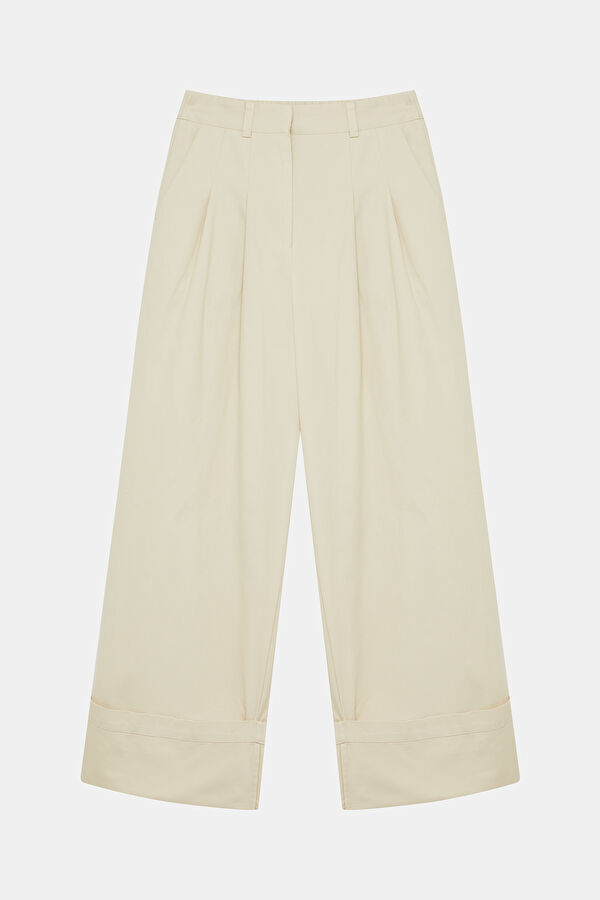 Krem Wide Leg Kadın Pantolon