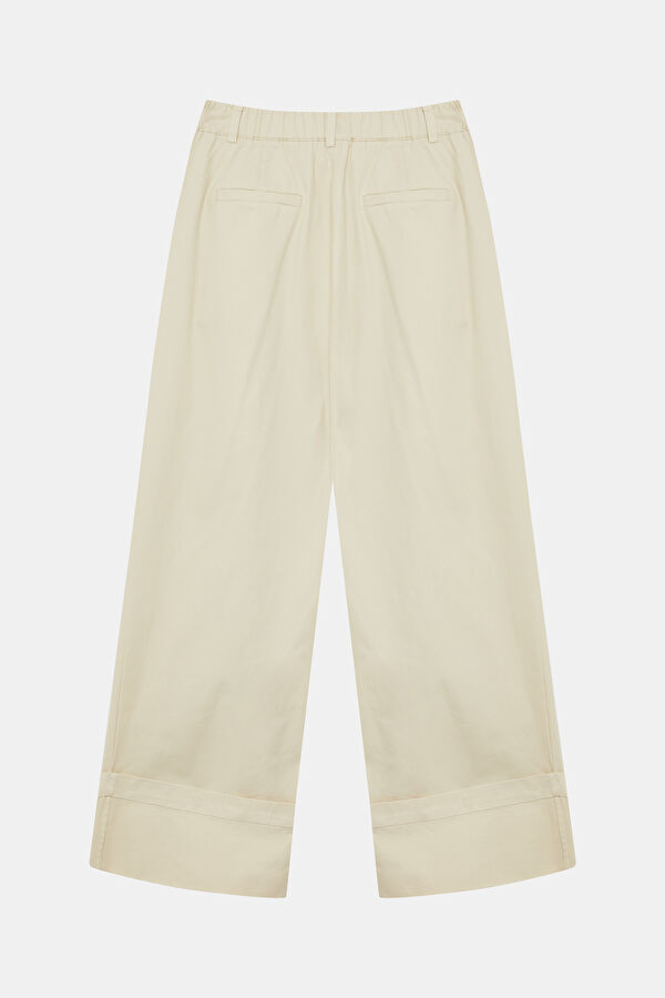 Krem Wide Leg Kadın Pantolon 2