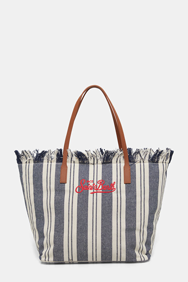 City Bag Fringe Navy Striped Bag