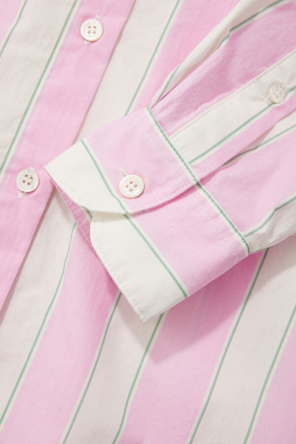 Pembe Çizgili Kadın Gömlek 4