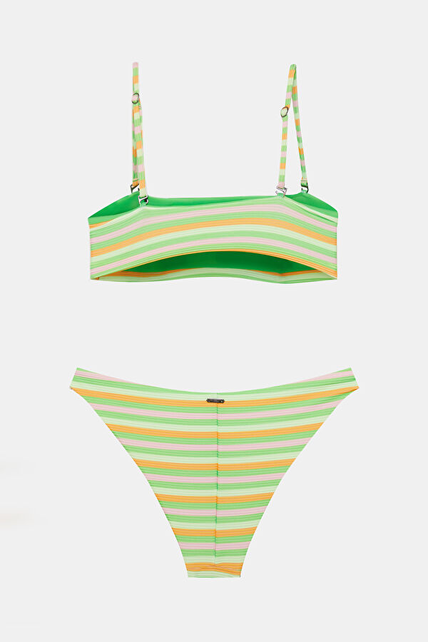 Yeşil Çizgili Desenli Bağlamalı Kadın Bikini 2