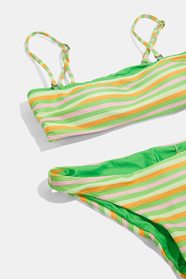 Yeşil Çizgili Desenli Bağlamalı Kadın Bikini 3