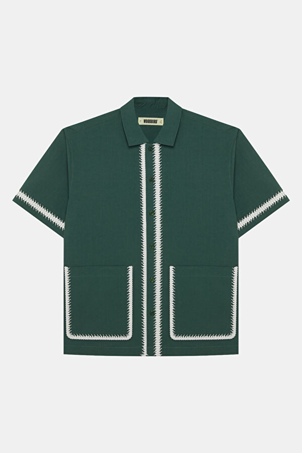 Relax Fit Green Embroidered Men's Shirt 4