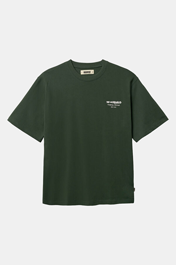 Relax Kalıp Yeşil Bisiklet Yaka Baskılı Erkek T-Shirt