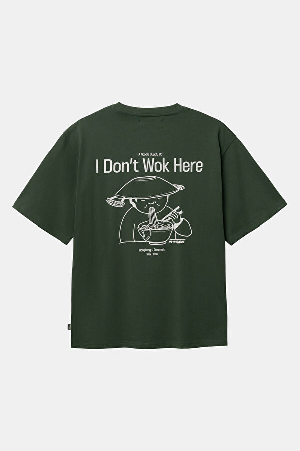 Relax Kalıp Yeşil Bisiklet Yaka Baskılı Erkek T-Shirt 2