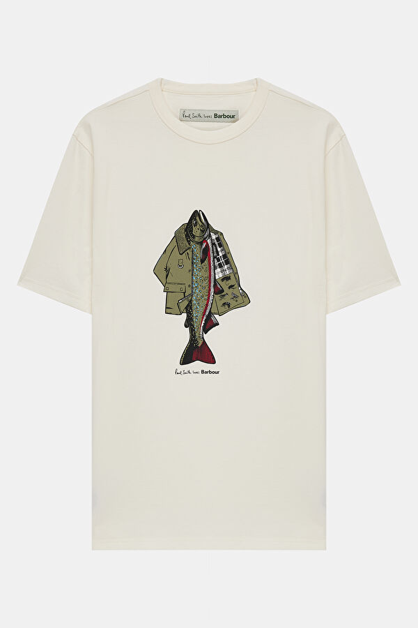 X Paul Smith Fishing Krem Bisiklet Yaka Baskılı Erkek T-Shirt