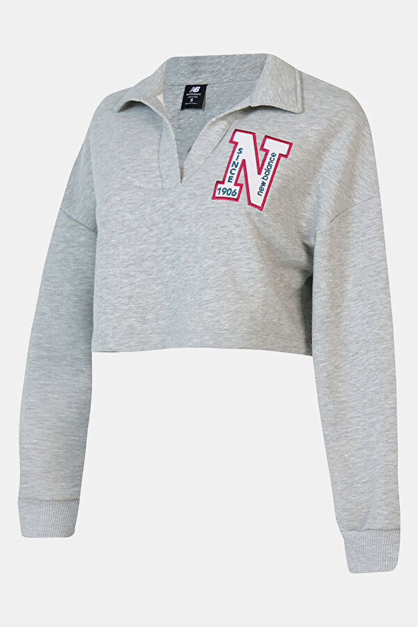 Gri Melanj Polo Yaka Kadın Sweatshirt