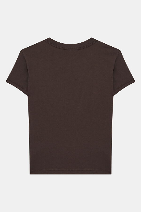 Kahve Bisiklet Yaka Kadın T-Shirt 2