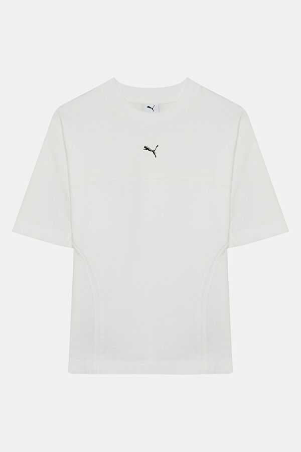 Beyaz Bisiklet Yaka Kadın T-Shirt