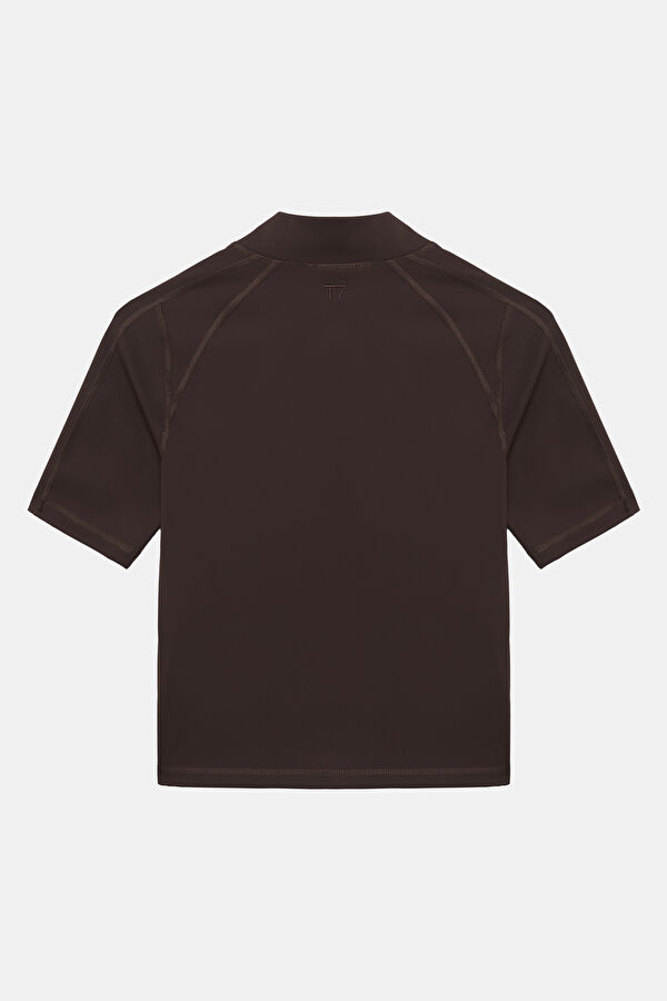 T7 Kahve Bisiklet Yaka Kadın T-Shirt 2