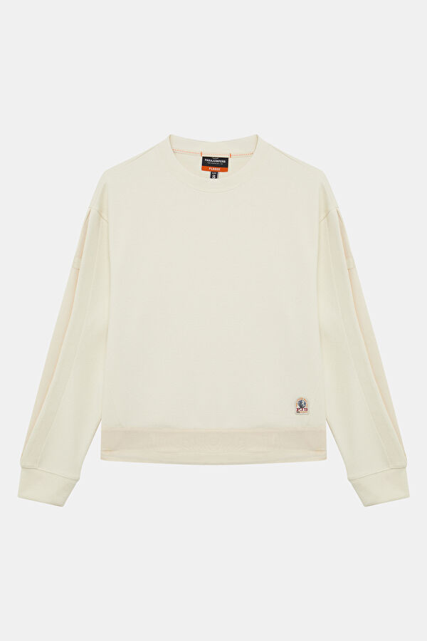 Krem Bisiklet Yaka Kadın Sweatshirt