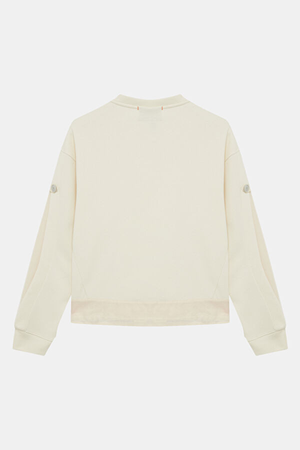 Krem Bisiklet Yaka Kadın Sweatshirt 2