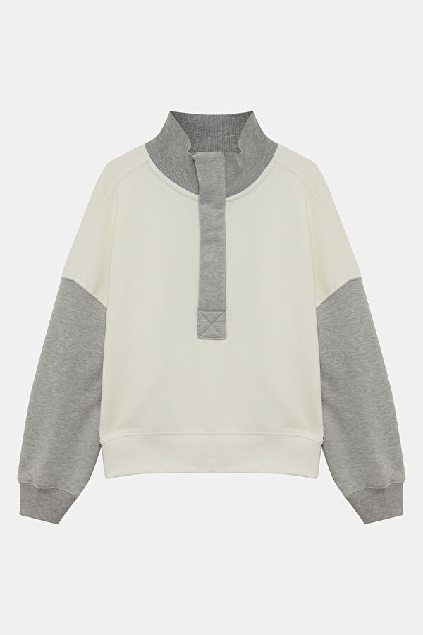Gri Melanj Dik Yaka Kadın Sweatshirt