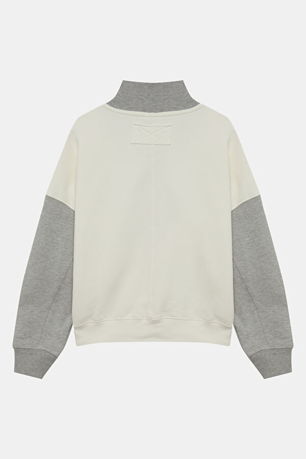 Gri Melanj Dik Yaka Kadın Sweatshirt 2