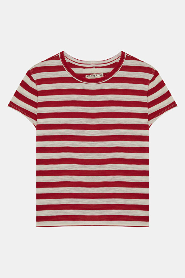 Red Crew Neck Patterned Women's T-Shirt