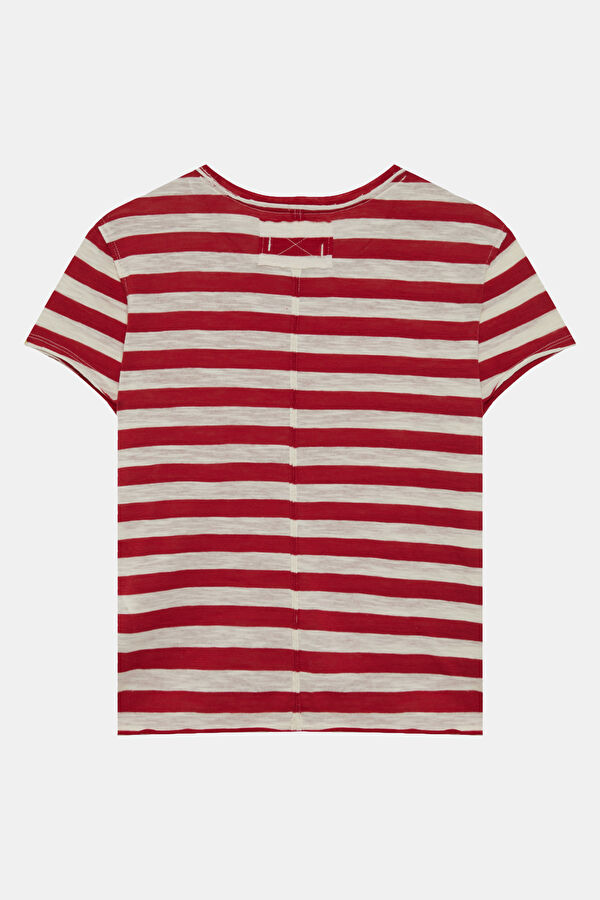 Kırmızı Bisiklet Yaka Desenli Kadın T-Shirt 2