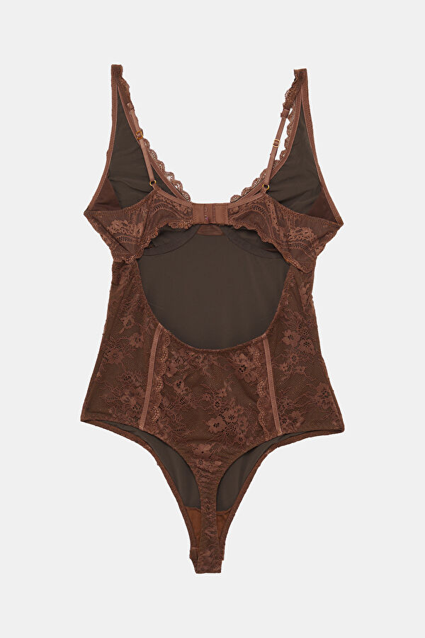 Kahve V Yaka Kadın Body 2