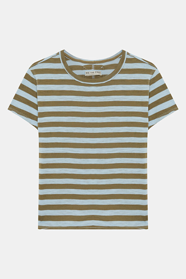 Yeşil Bisiklet Yaka Desenli Kadın T-Shirt