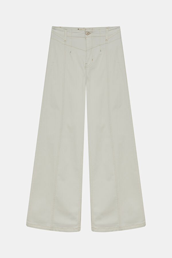 Krem Wide Leg Pantolon