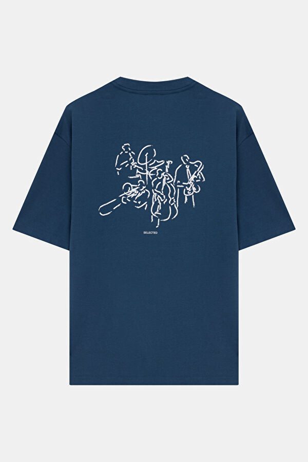 Relax Kalıp Mavi Bisiklet Yaka Erkek T-Shirt 2