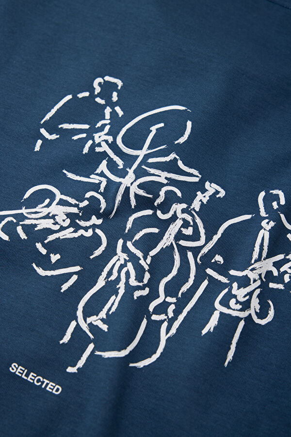 Relax Kalıp Mavi Bisiklet Yaka Erkek T-Shirt 5
