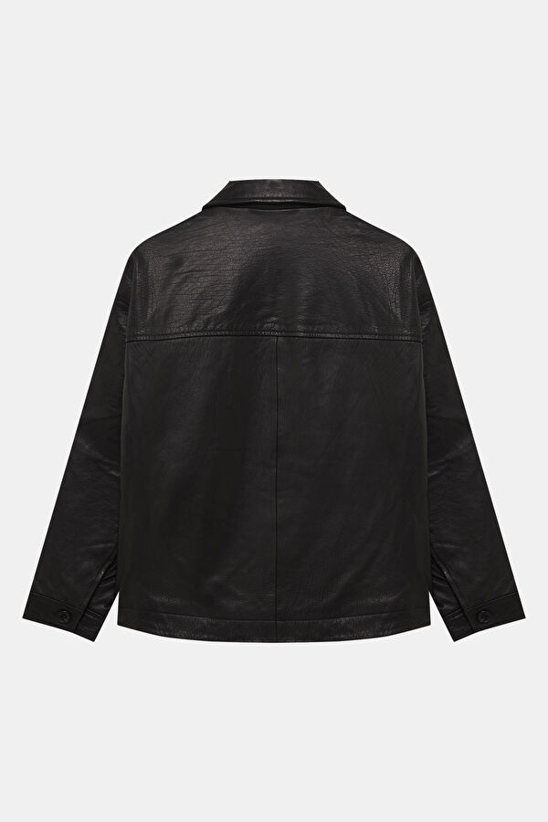Black Buttoned Leather Men's Jacket 2
