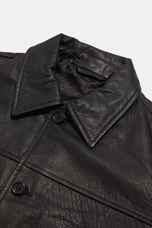 Black Buttoned Leather Men's Jacket 3