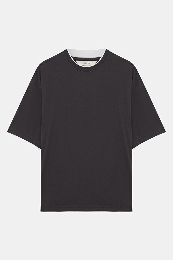 Relax Kalıp Antrasit Bisiklet Yaka Erkek T-Shirt